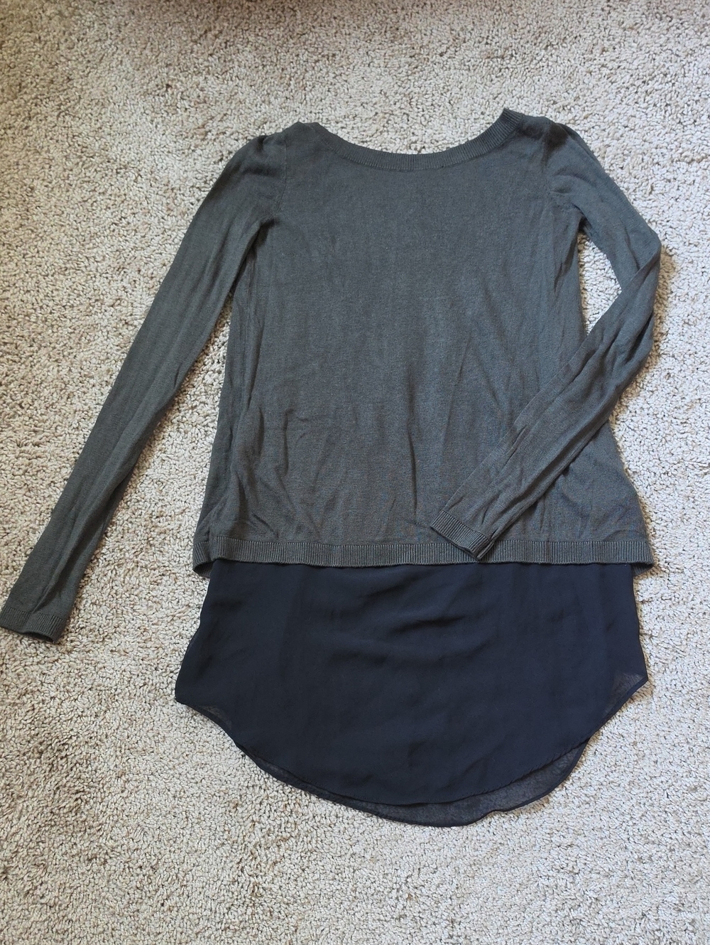 Express Layered Silk Blend Top - Green and Black